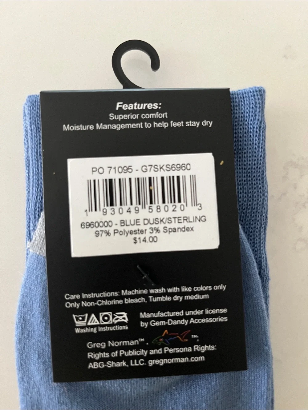 Greg Norman Collection Light Blue Dusk/Sterling Men's Dress Socks (1 Pair)
